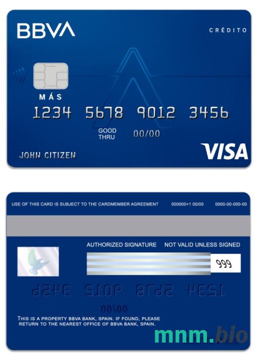 Spain BBVA Bank visa credit karta przykład w formacie PSD